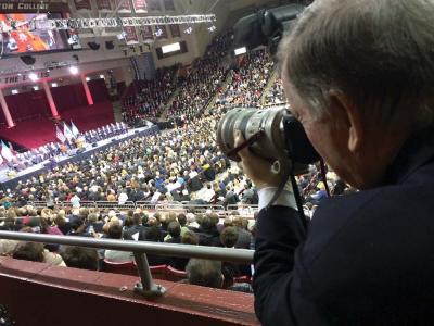 The master at work: Bill Brett photographed the inauguration of Mayor Martin Walsh on January 6, 2014 at Boston College’s Conte Forum. 	Bill Forry photo